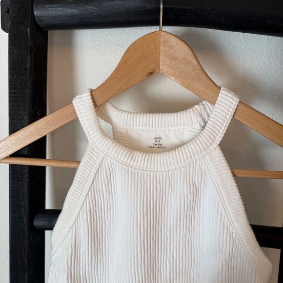 Aerie White High Neck Halter Ribbed Crop Tank Top Size M Seamless Racerback - Picture 2 of 6